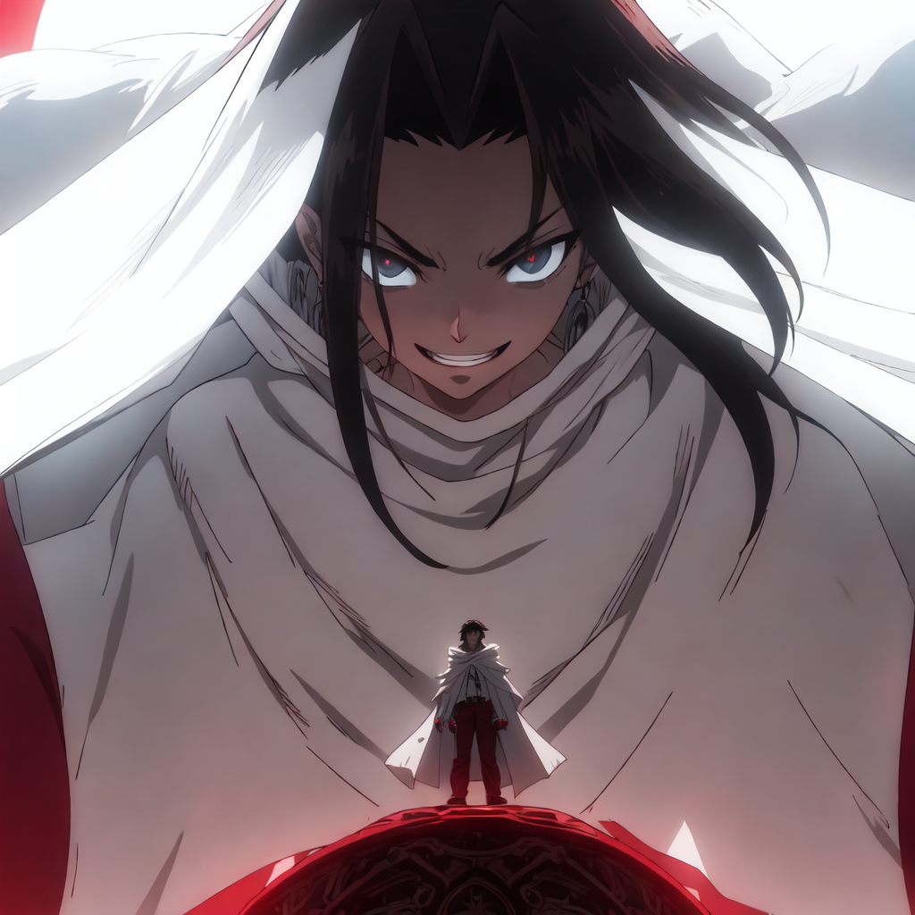 03577-2957908025-Background energy burst. Surrounding energy, evil smile__1 boy with long balck hair, white cloak, red gloves, red shoes, red pan.png